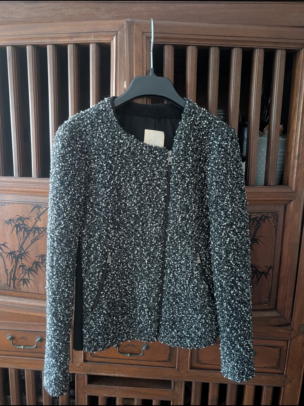 Rebecca Taylor Black & White Bouclé Zip Blazer size 2